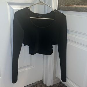 Pretty Little Thing black cutout long sleeve crop top.